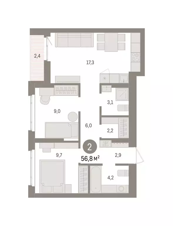 2-комнатная квартира: Екатеринбург, жилой район Сортировочный, ... - Фото 2