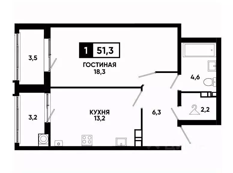 1-к кв. Ставропольский край, Ставрополь ул. Андрея Голуба, 14к2 (51.3 ... - Фото 0