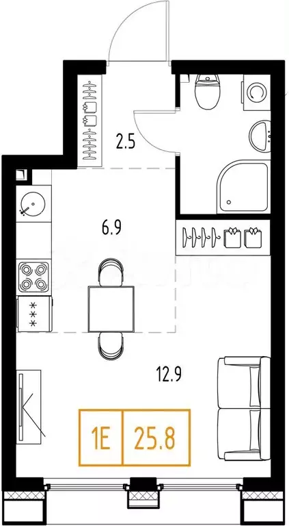 Квартира-студия, 25,8 м, 6/9 эт. - Фото 0