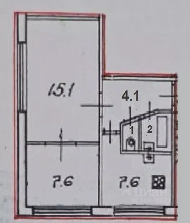 Квартира, 2 комнаты, 37.4 м - Фото 1