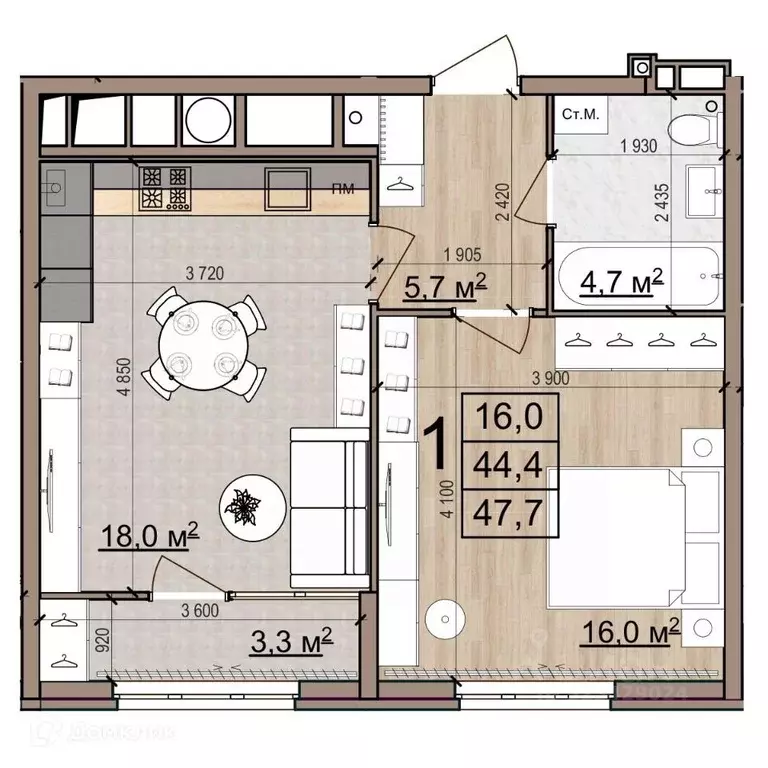 1-к кв. Рязанская область, Рязань Еврокласс жилой комплекс (47.7 м) - Фото 1