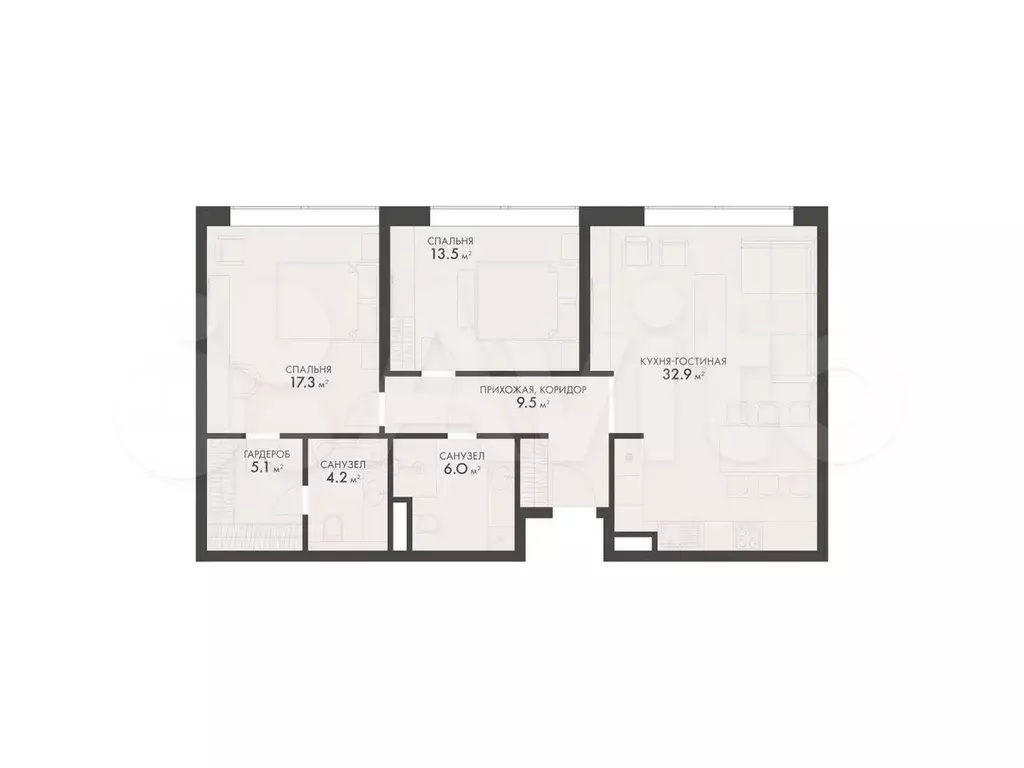3-к. квартира, 87,4 м, 7/8 эт. - Фото 0