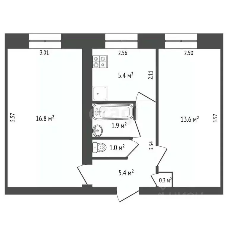 2-к кв. Татарстан, Альметьевск ул. Чернышевского, 4 (44.4 м) - Фото 2