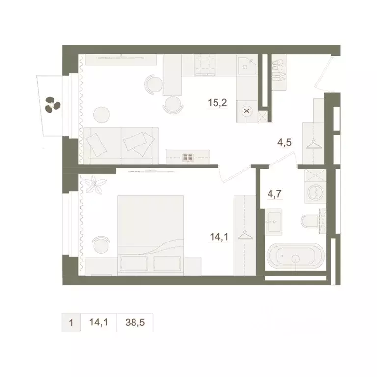 1-к кв. Башкортостан, Уфа Родина Парк жилой комплекс (38.5 м) - Фото 1