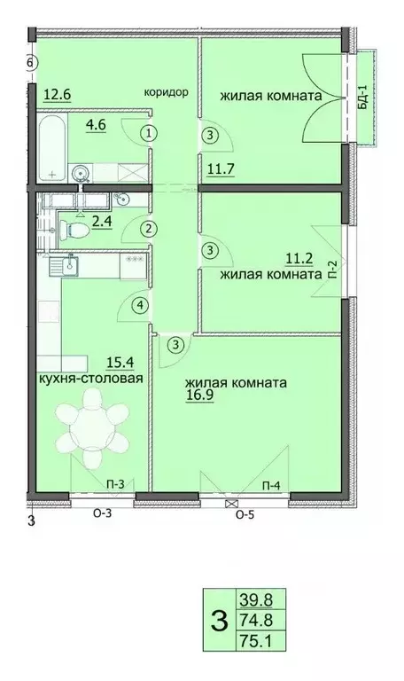 3-к кв. Пензенская область, Пенза ул. Яшиной, 8 (75.1 м) - Фото 0