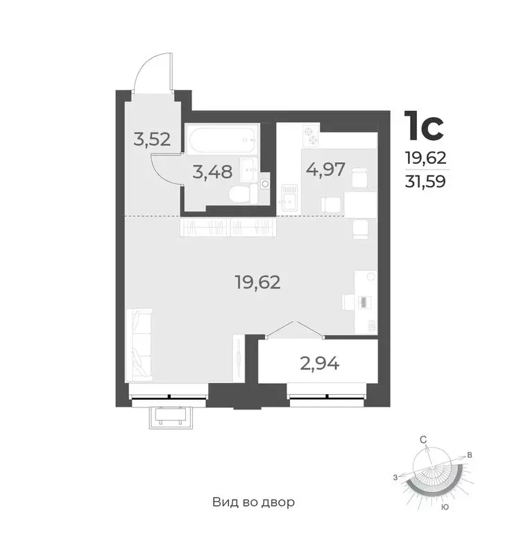 Квартира-студия: Новосибирск, улица Лобачевского, 53/2 (31.6 м) - Фото 0