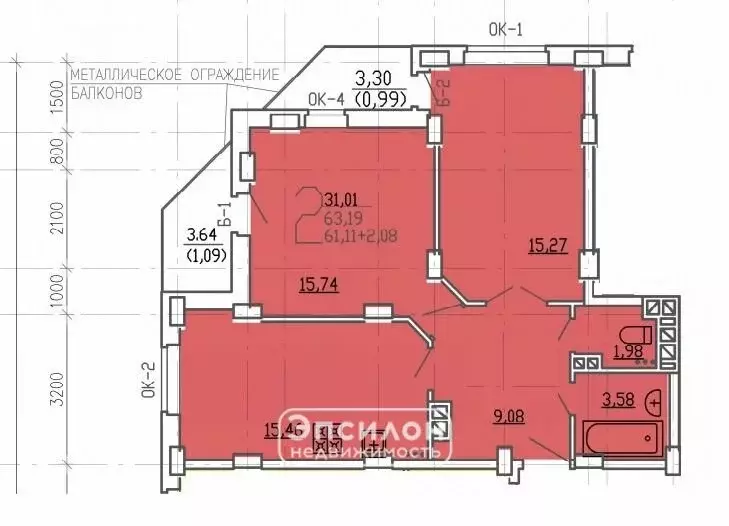 2-комнатная квартира: Курск, проспект Вячеслава Клыкова, 9Б (63.2 м) - Фото 0