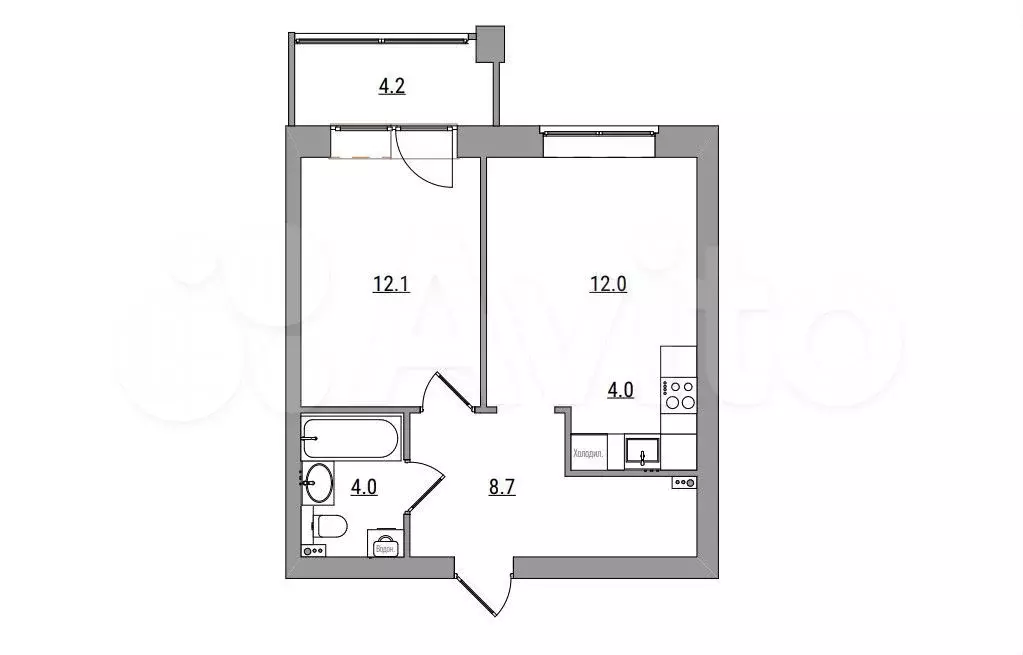 2-к. квартира, 45 м, 6/6 эт. - Фото 1