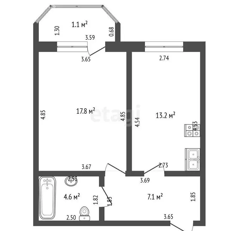 1-комнатная квартира: Тамбов, Московская улица, 57 (42.7 м) - Фото 0