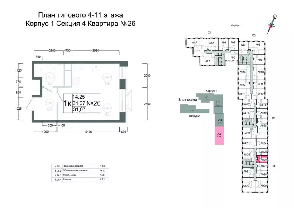 Студия Московская область, Наро-Фоминск ул. Курзенкова, 12 (31.07 м) - Фото 0