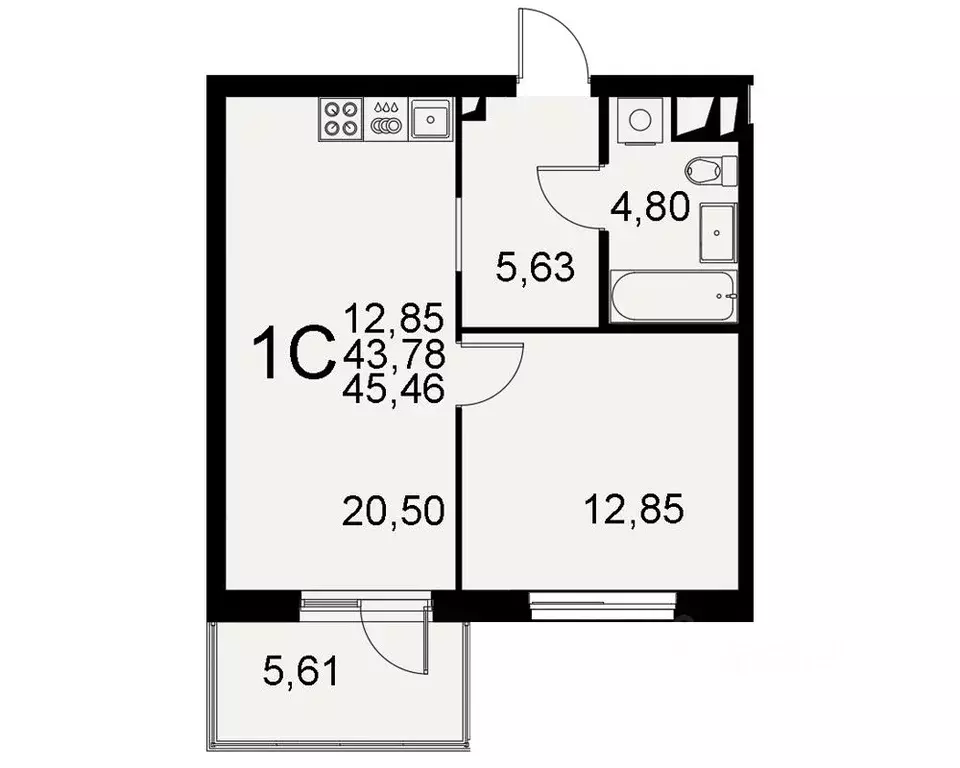 1-к кв. Тульская область, Тула Хлебная пл. (43.78 м) - Фото 0