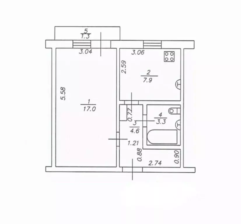 1-к кв. Татарстан, Казань ул. Четаева, 43 (34.0 м) - Фото 2