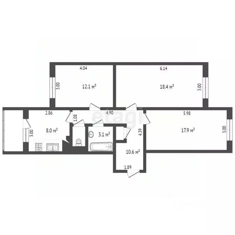 3-к кв. Ямало-Ненецкий АО, Ноябрьск Советская ул., 104 (71.9 м) - Фото 2