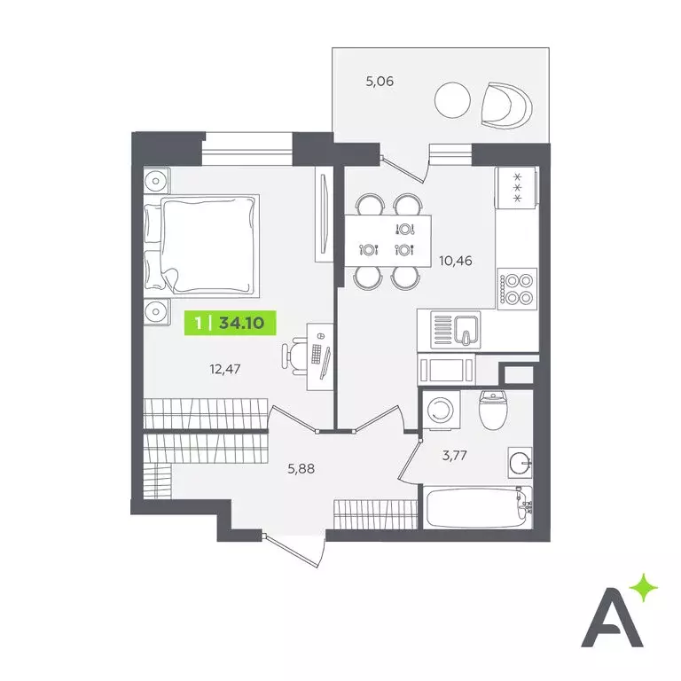 1-комнатная квартира: Кудрово, жилой комплекс Аквилон Сторис-2 (34.1 ... - Фото 1