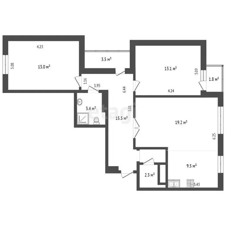 3-комнатная квартира: Тюмень, улица Ю.-Р.Г. Эрвье, 30 (74.9 м) - Фото 1
