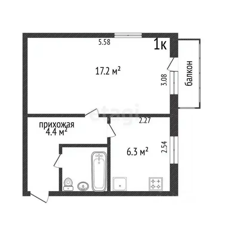 1-к кв. Вологодская область, Череповец ул. Бардина, 27 (31.4 м) - Фото 1