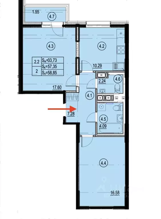 2-к кв. Москва ул. Лобачевского, 28 (58.0 м) - Фото 2