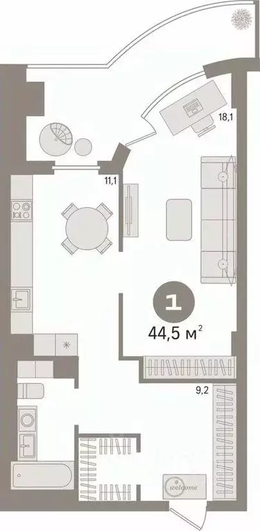 1-к кв. Свердловская область, Екатеринбург ул. Токарей, 40 (44.5 м) - Фото 2