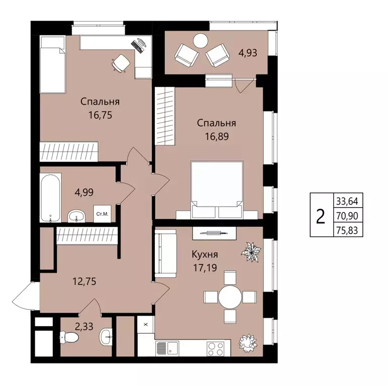 2-к кв. Мордовия, Саранск Юбилейный жилрайон, 3-й мкр, Новая История ... - Фото 1