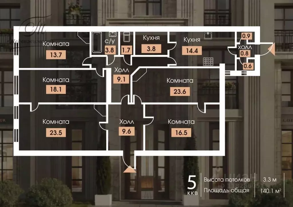 4-к кв. Санкт-Петербург 8-я Советская ул., 21 (142.0 м) - Фото 1