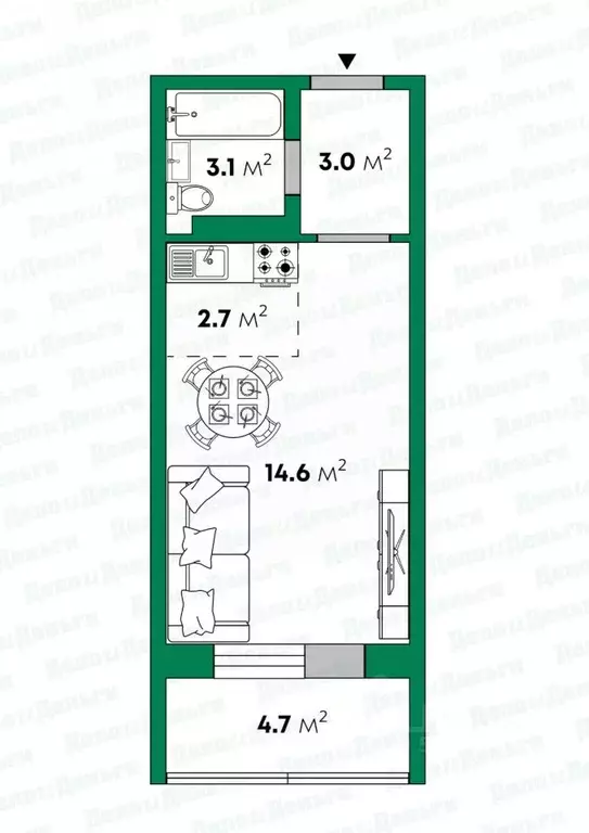 Студия Кировская область, Киров Заводская ул., 6к2 (28.1 м) - Фото 2