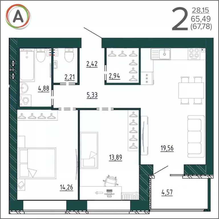 2-к кв. Брянская область, Брянск ул. Ульянова, 24 (67.78 м) - Фото 1