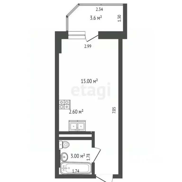 Студия Ростовская область, Ростов-на-Дону Берберовка мкр, ул. ... - Фото 2