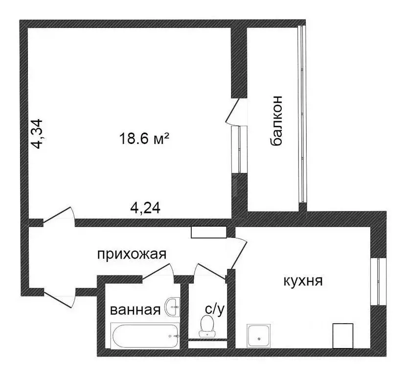 1-к кв. Омская область, Омск ул. Ватутина, 24/1 (35.9 м) - Фото 1