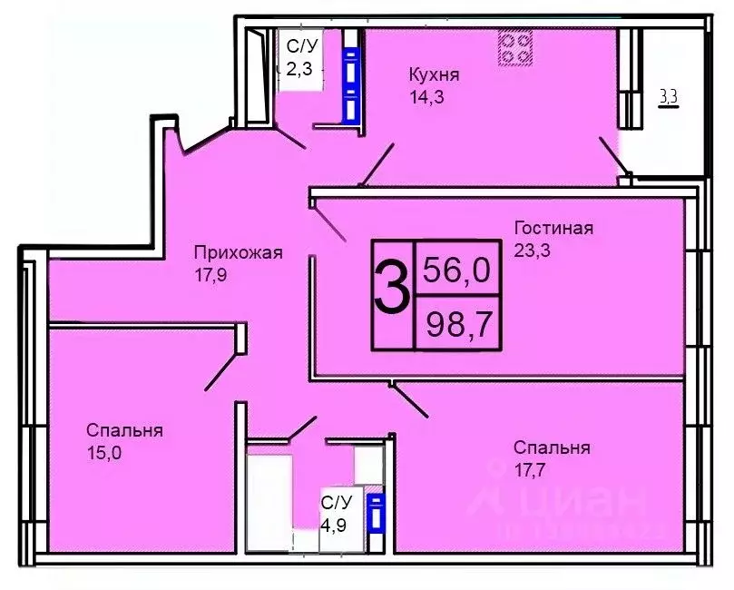 3-к кв. Москва Троицк поселение,  (98.7 м) - Фото 1