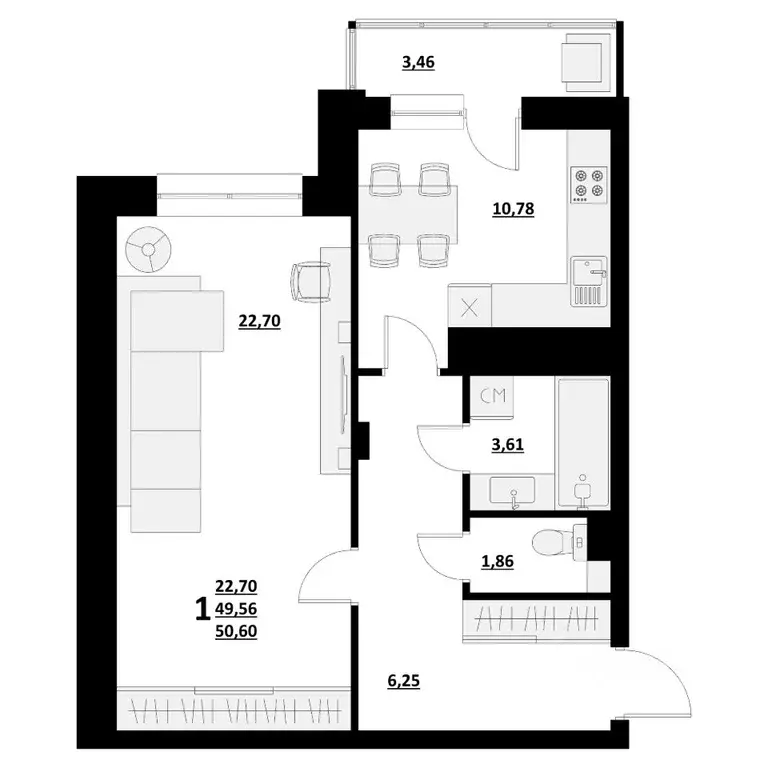 1-к кв. Белгородская область, Белгород ул. Квасова (50.6 м) - Фото 1