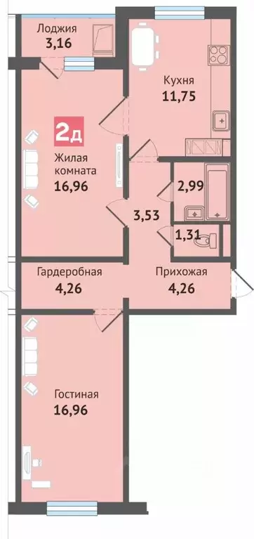 2-к кв. Чувашия, Чебоксары ул. Академика В.Н.Челомея, 14 (65.18 м) - Фото 1