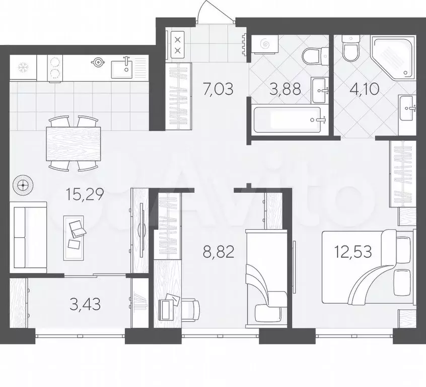 2-к. квартира, 55,1 м, 7/9 эт. - Фото 0
