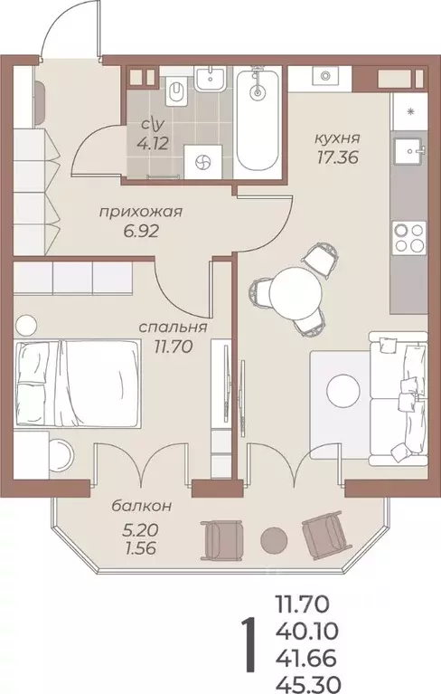 1-к кв. Калининградская область, Балтийск  (45.3 м) - Фото 1