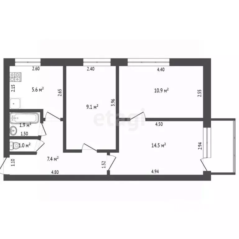 3-к кв. Саха (Якутия), Якутск ул. Дзержинского, 9 (50.8 м) - Фото 2