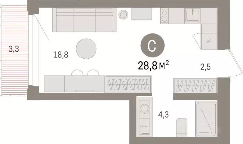 Студия Липецкая область, Липецк пл. Петра Великого, 1 (28.8 м) - Фото 1