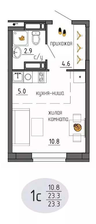 Студия Пермский край, Пермь Ижевская ул., 38 (23.3 м) - Фото 1