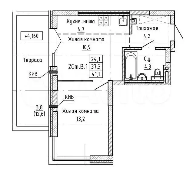 2-к. квартира, 41,1 м, 2/23 эт. - Фото 0