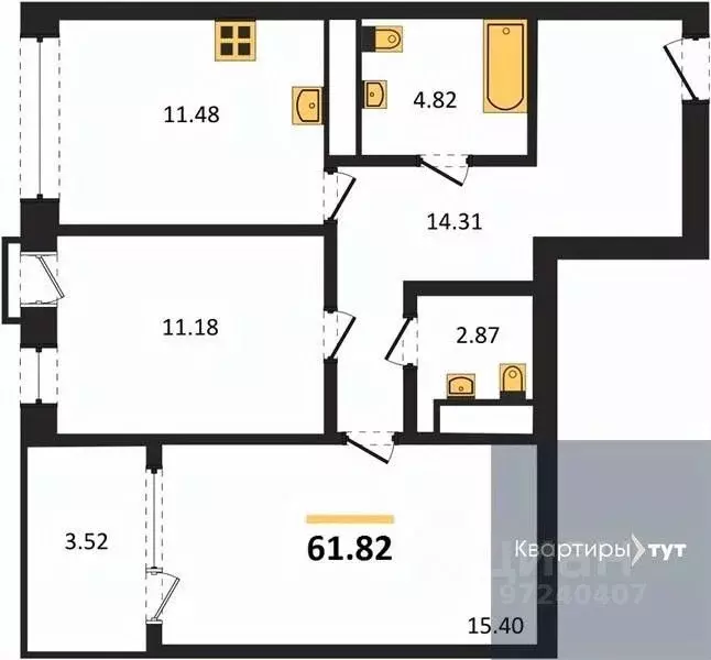 2-к кв. Воронежская область, Воронеж наб. Чуева, 7 (61.82 м) - Фото 0