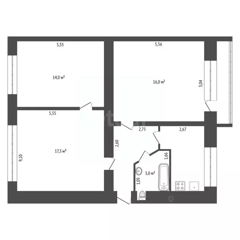 3-к кв. Башкортостан, Уфа просп. Октября, 170/1 (61.6 м) - Фото 2