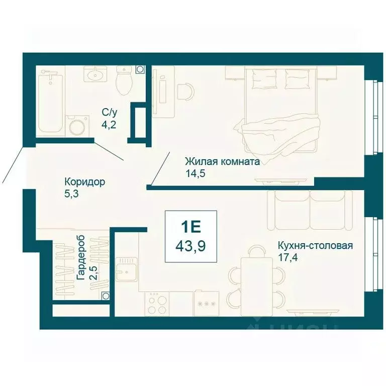 1-к кв. свердловская область, екатеринбург ул. 8 марта, 197 (43.9 м) - Фото 0