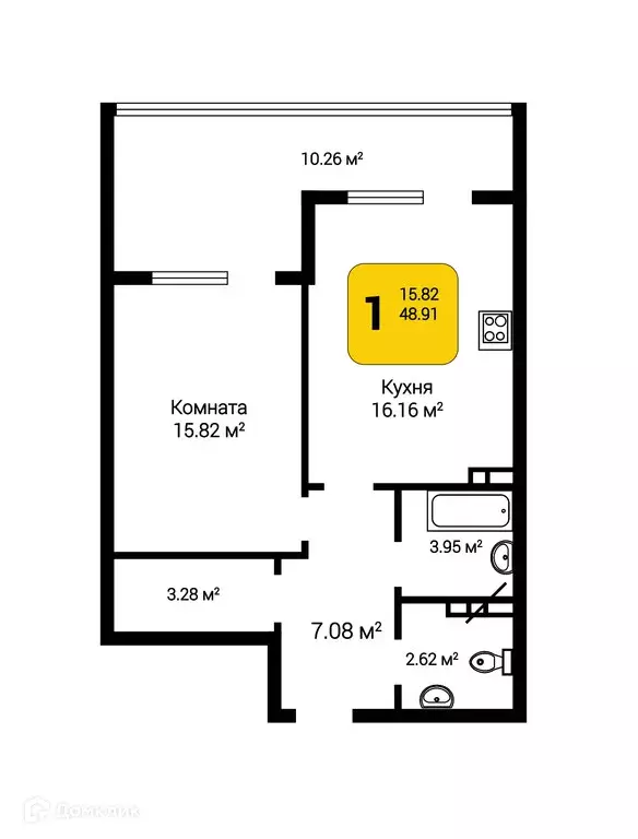 Продаётся 1-к квартира, 51.97 м - Фото 0