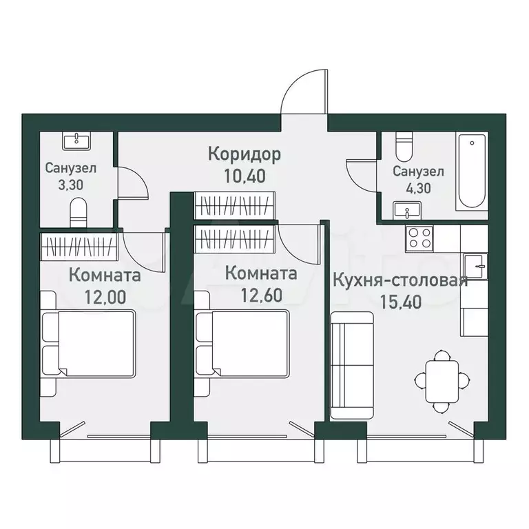 2-к. квартира, 59,1 м, 5/7 эт. - Фото 0