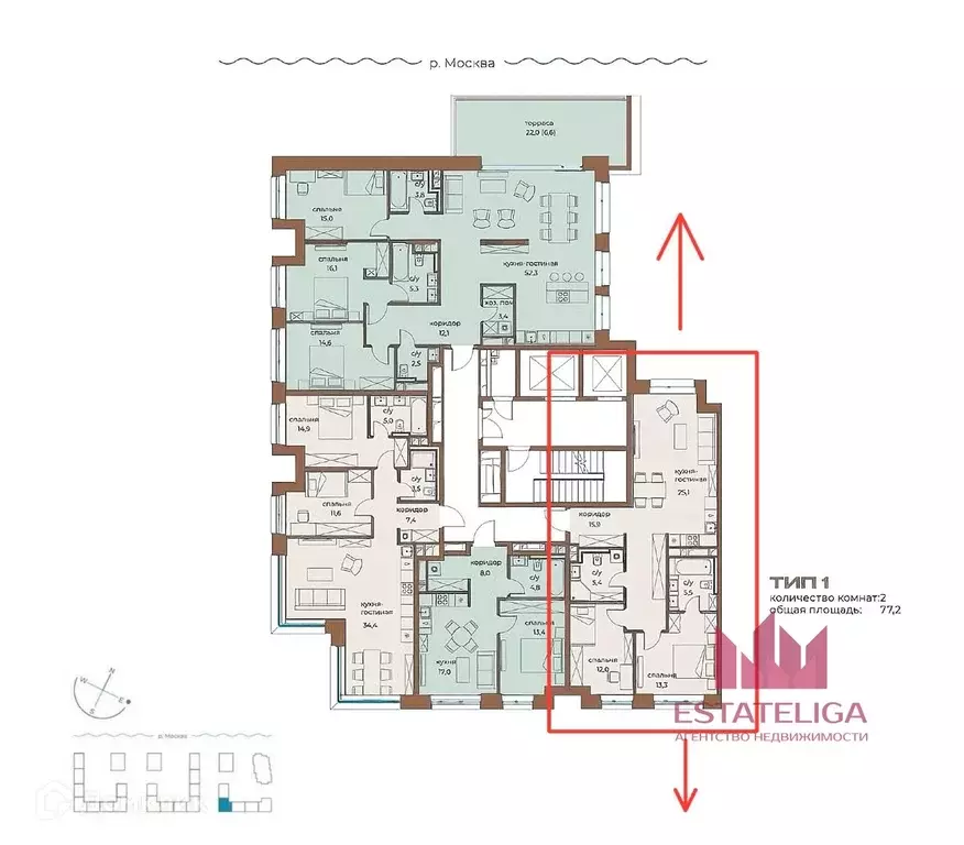 Продаётся 2-к квартира, 77.3 м - Фото 0