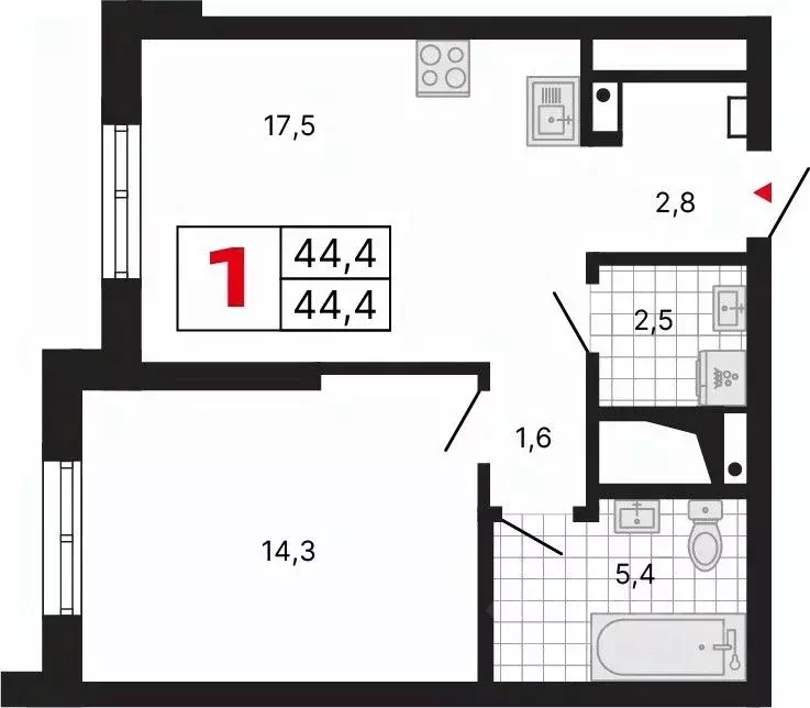 1-к кв. Свердловская область, Екатеринбург ул. Шаумяна, 11 (44.61 м) - Фото 1