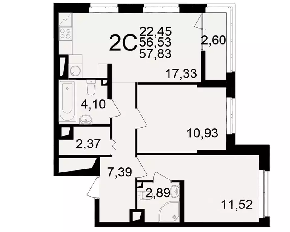2-к кв. Рязанская область, Рязань ул. Чкалова (56.53 м) - Фото 1