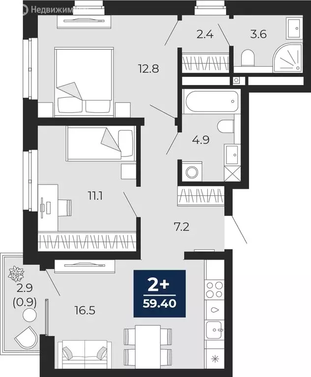 2-комнатная квартира: Тюмень, Ленинский округ (58.5 м) - Фото 0