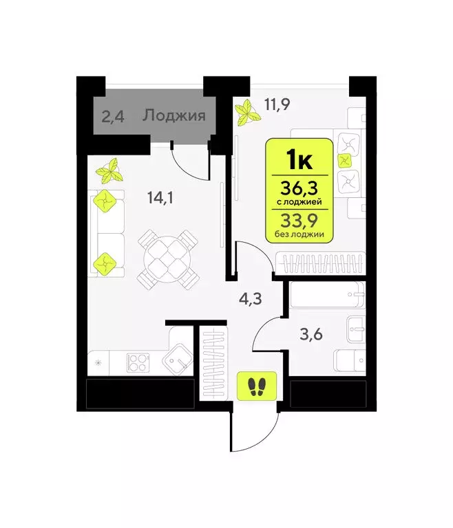1-комнатная квартира: Тюмень, улица Андрея Приказнова, 7 (36.3 м) - Фото 1