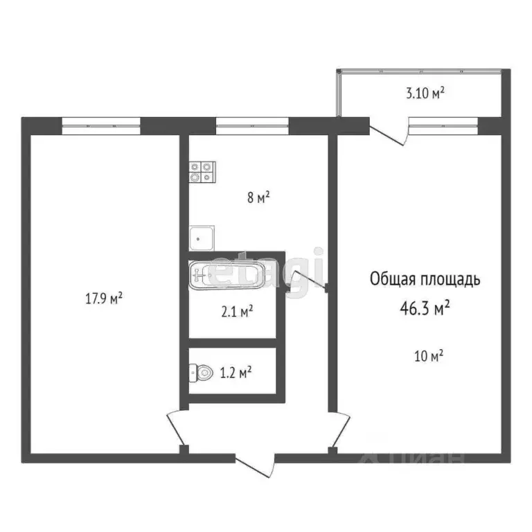 2-к кв. Брянская область, Брянск ул. Горбатова, 21 (46.3 м) - Фото 1