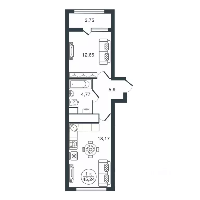 1-к кв. Тверская область, Тверь Южный мкр,  (45.24 м) - Фото 1