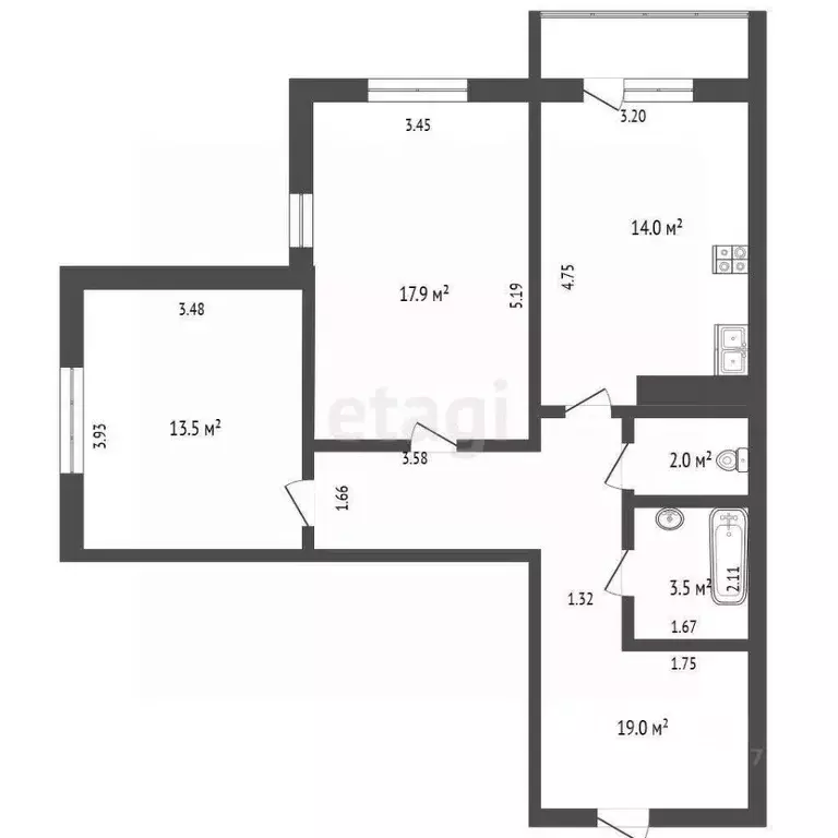 2-к кв. Татарстан, Набережные Челны ул. Виктора Полякова, 21 (73.0 м) - Фото 2